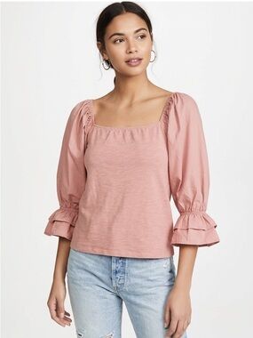 Nation LTD Frida Renaissance Puff Sleeve Tee Cotton Pink Glaze Large Peasant